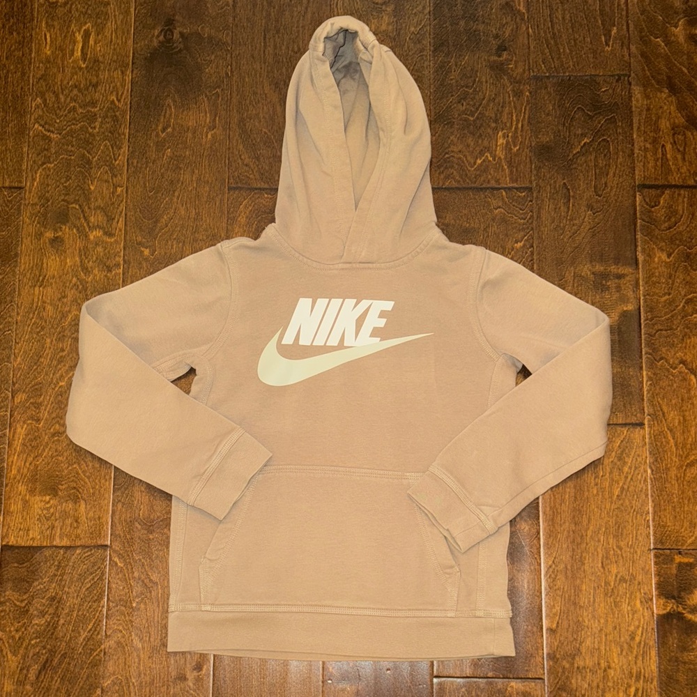 Nike Beige Hoodie with White Logo - Medium